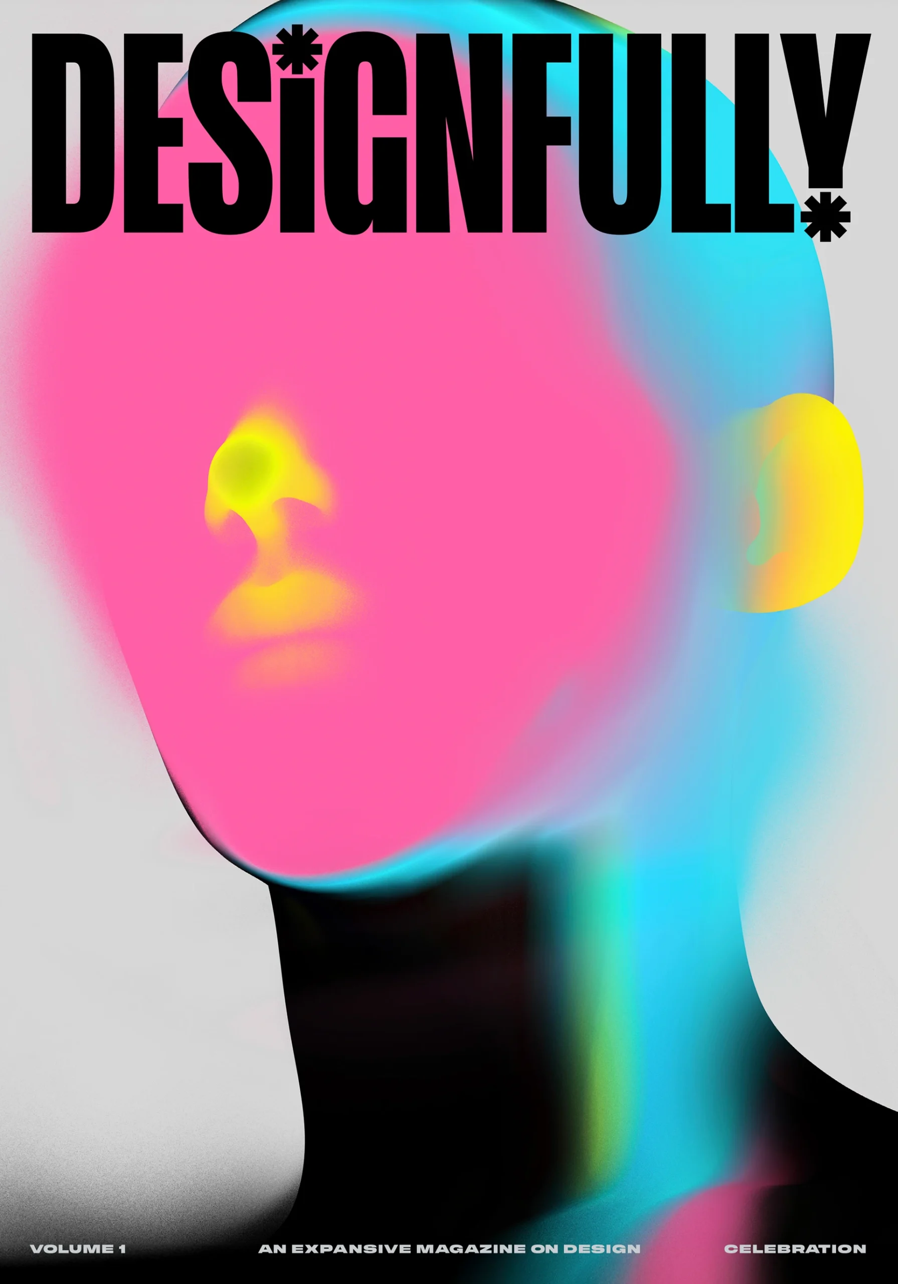 Portada completa de Designfully con retrato intervenido y cabecera negra