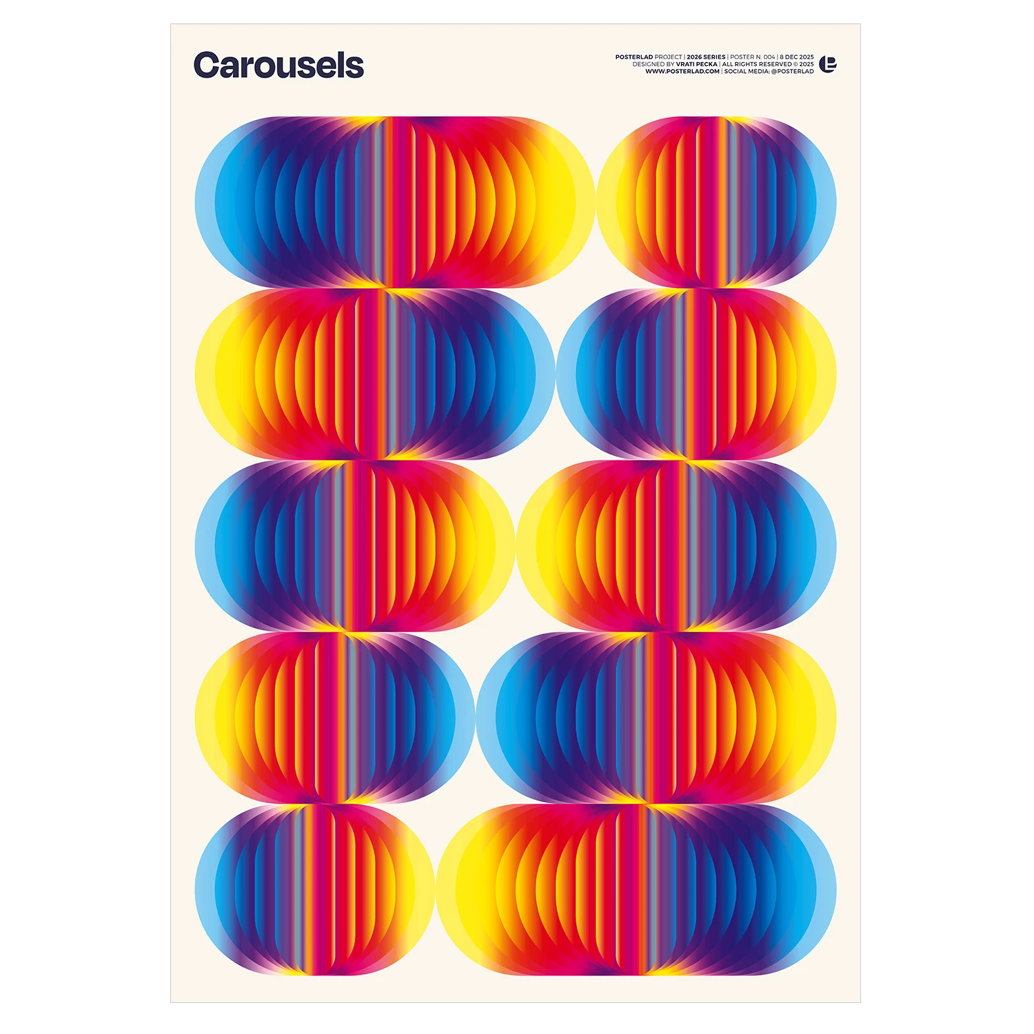 Cartel Carousels de PosterLad con formas repetidas y gradaciones de color