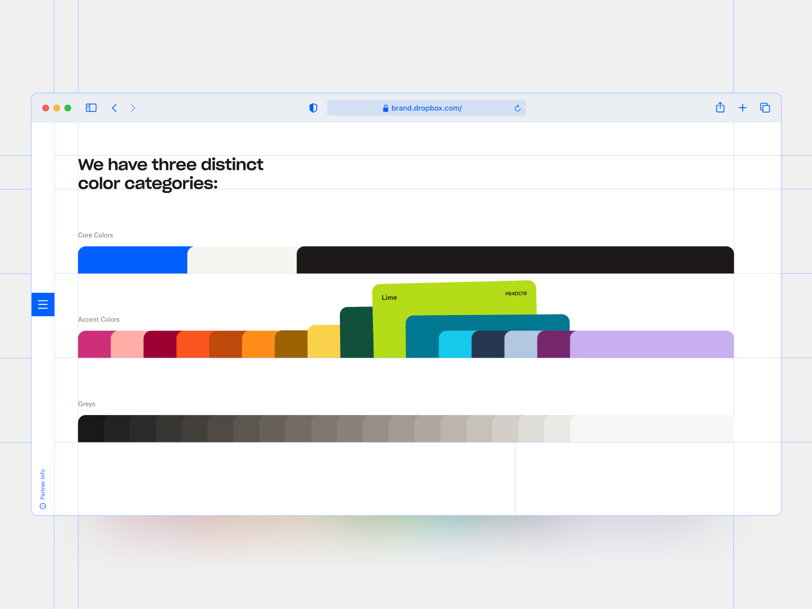 Guía de color Dropbox en escritorio con bloques de colores organizados por categorías