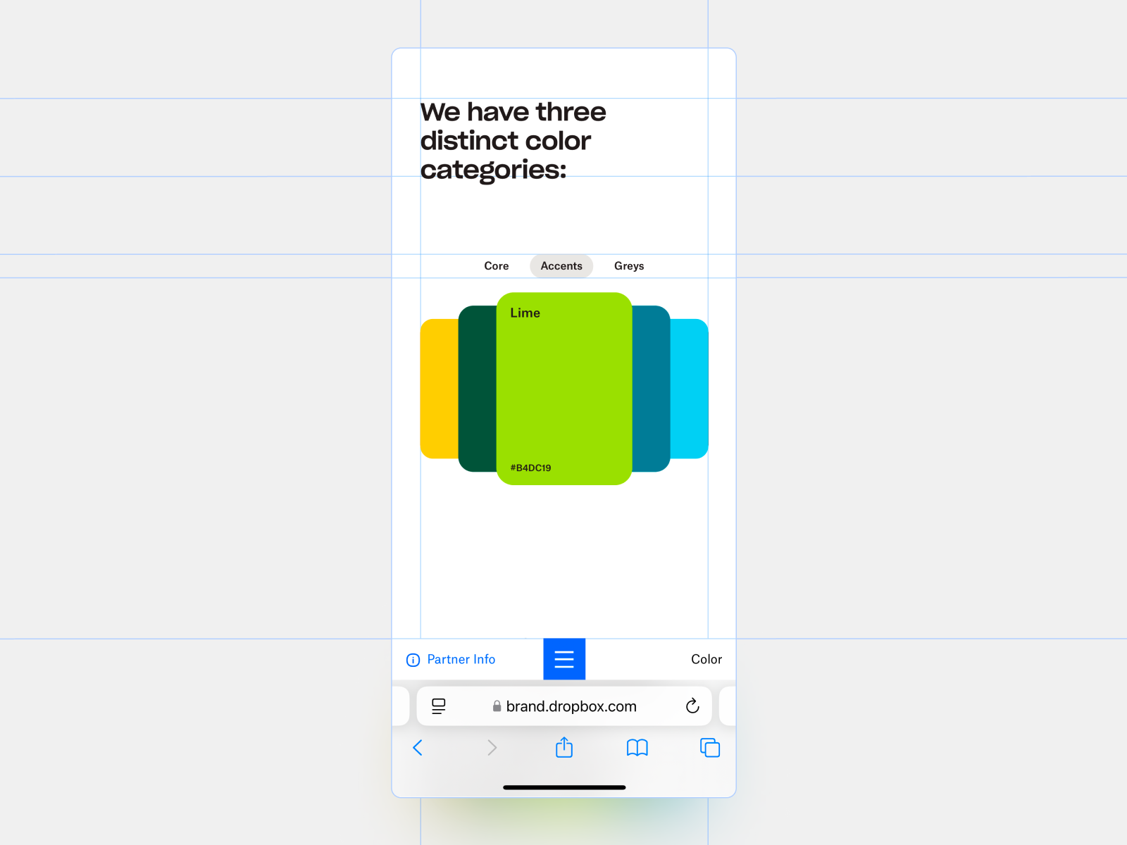 Guía de color Dropbox adaptada a una pantalla móvil