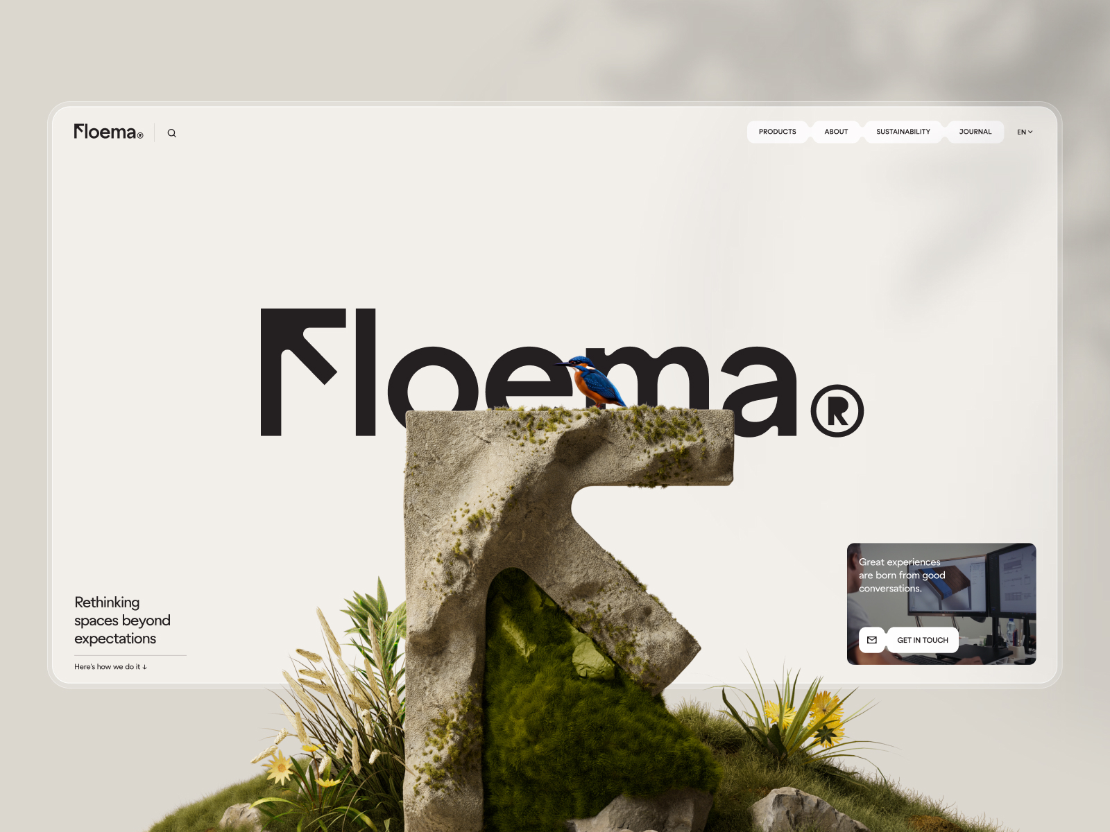 Floema con marca de gran tamaño y composición de materiales y vegetación