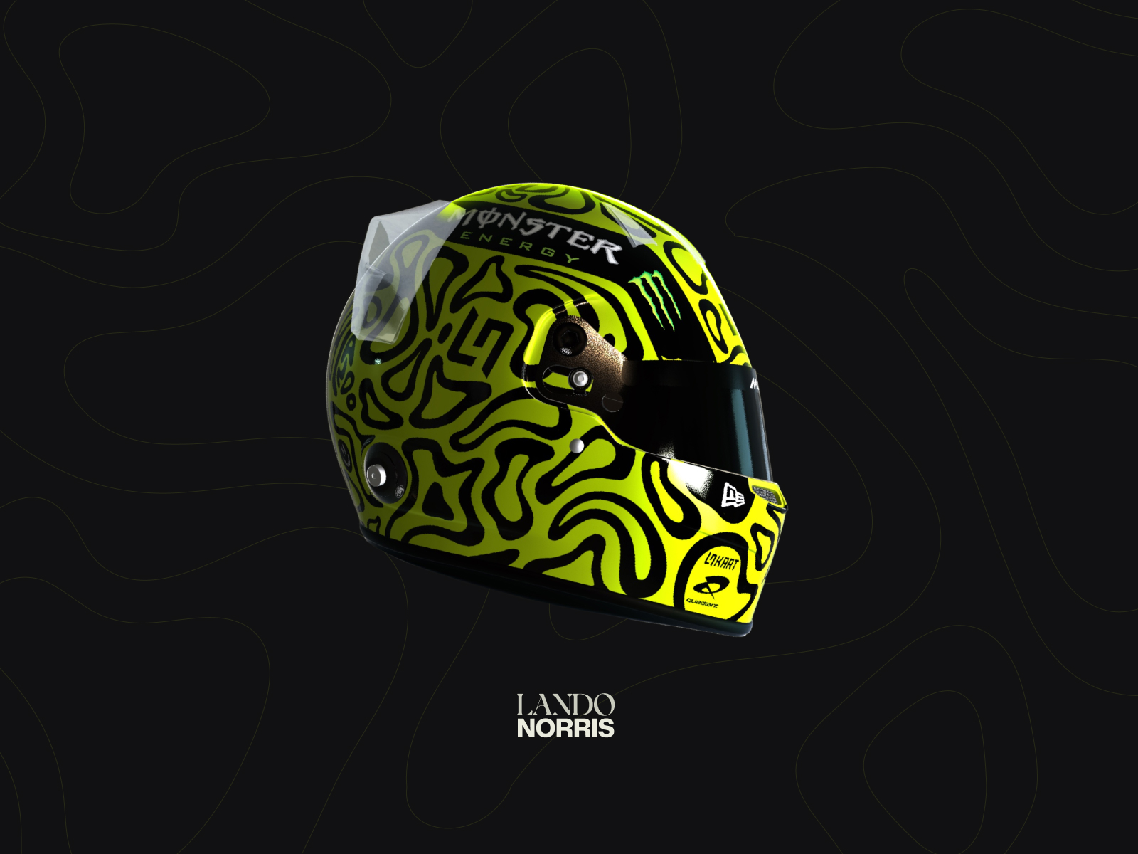 Casco de Lando Norris en verde intenso y negro como protagonista de la presentación