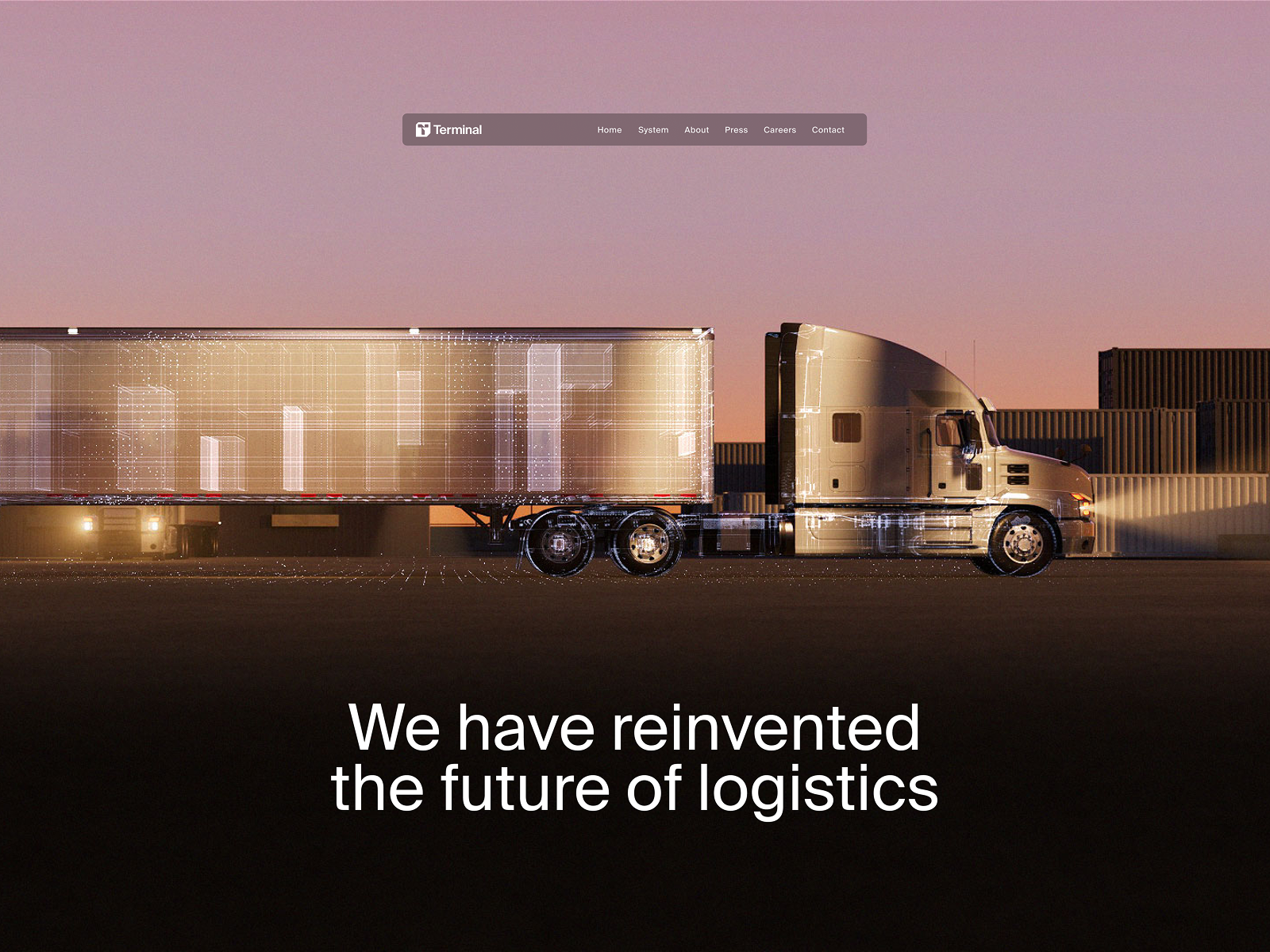 Portada de Terminal Industries con un camión y contenedor bajo luz cálida