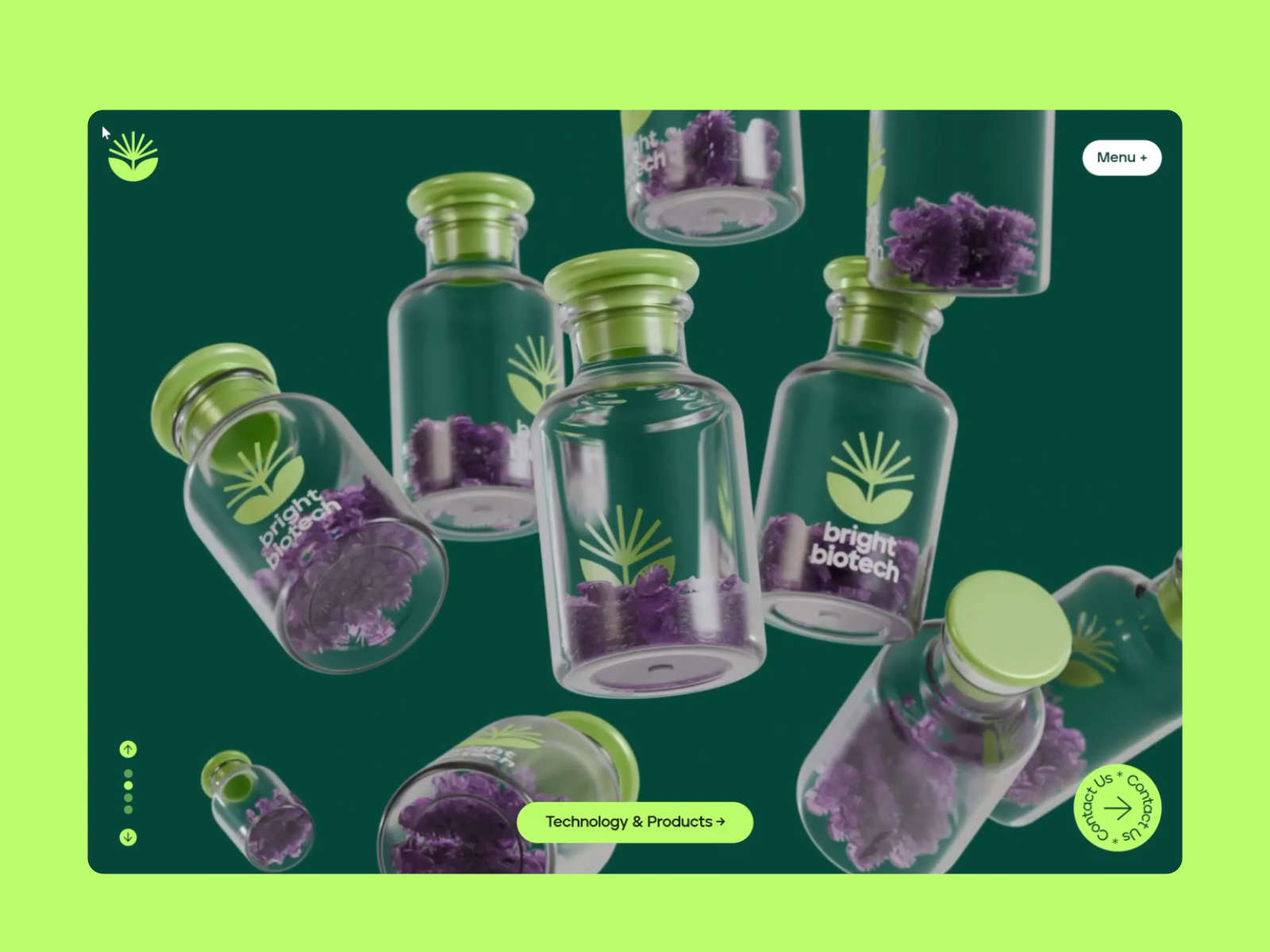 Bright Biotech presenta sus frascos tridimensionales sobre un fondo verde y lima