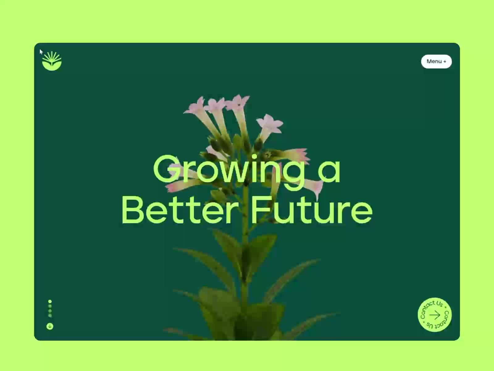 Portada de Bright Biotech con una planta y un titular grande en verde lima