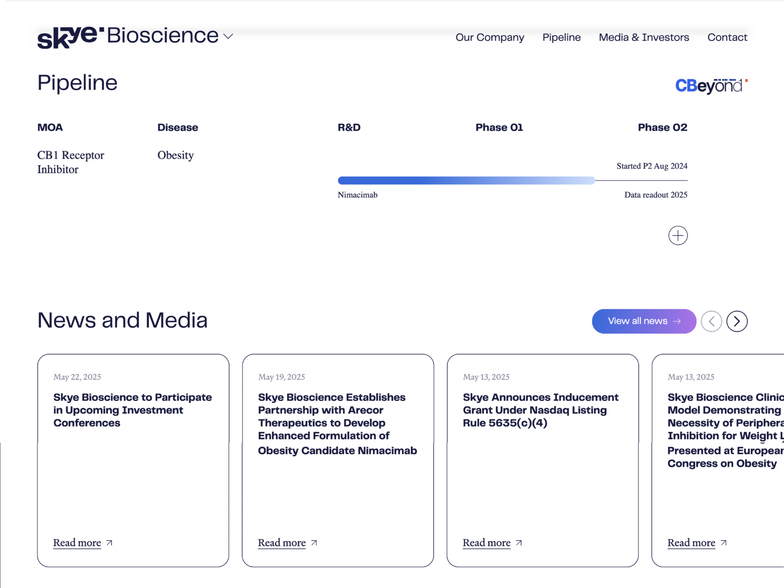 Pipeline y noticias en la web de Skye Bioscience documentada en 2025