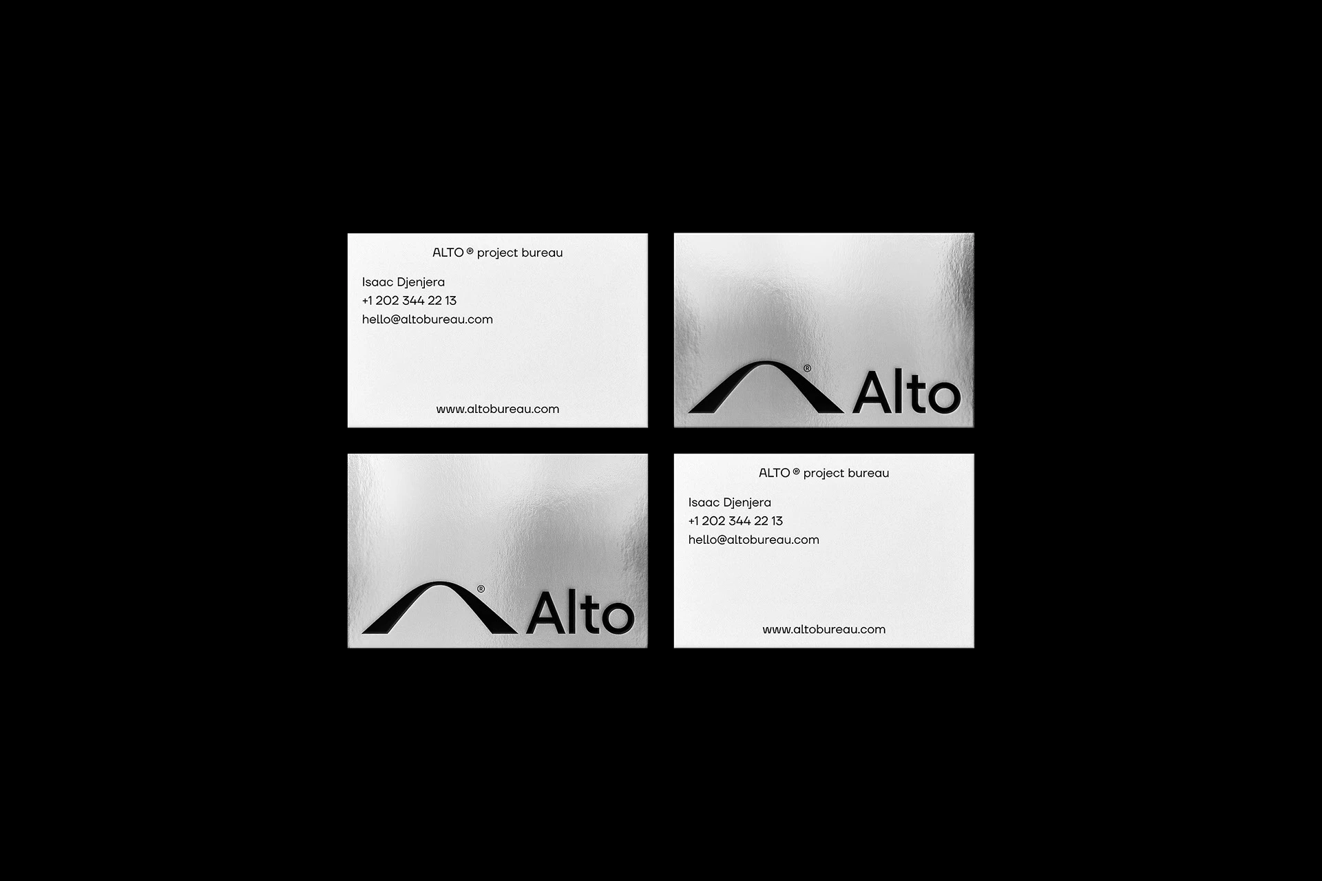 Tarjetas ALTO con símbolo y firma sobre fondos neutros
