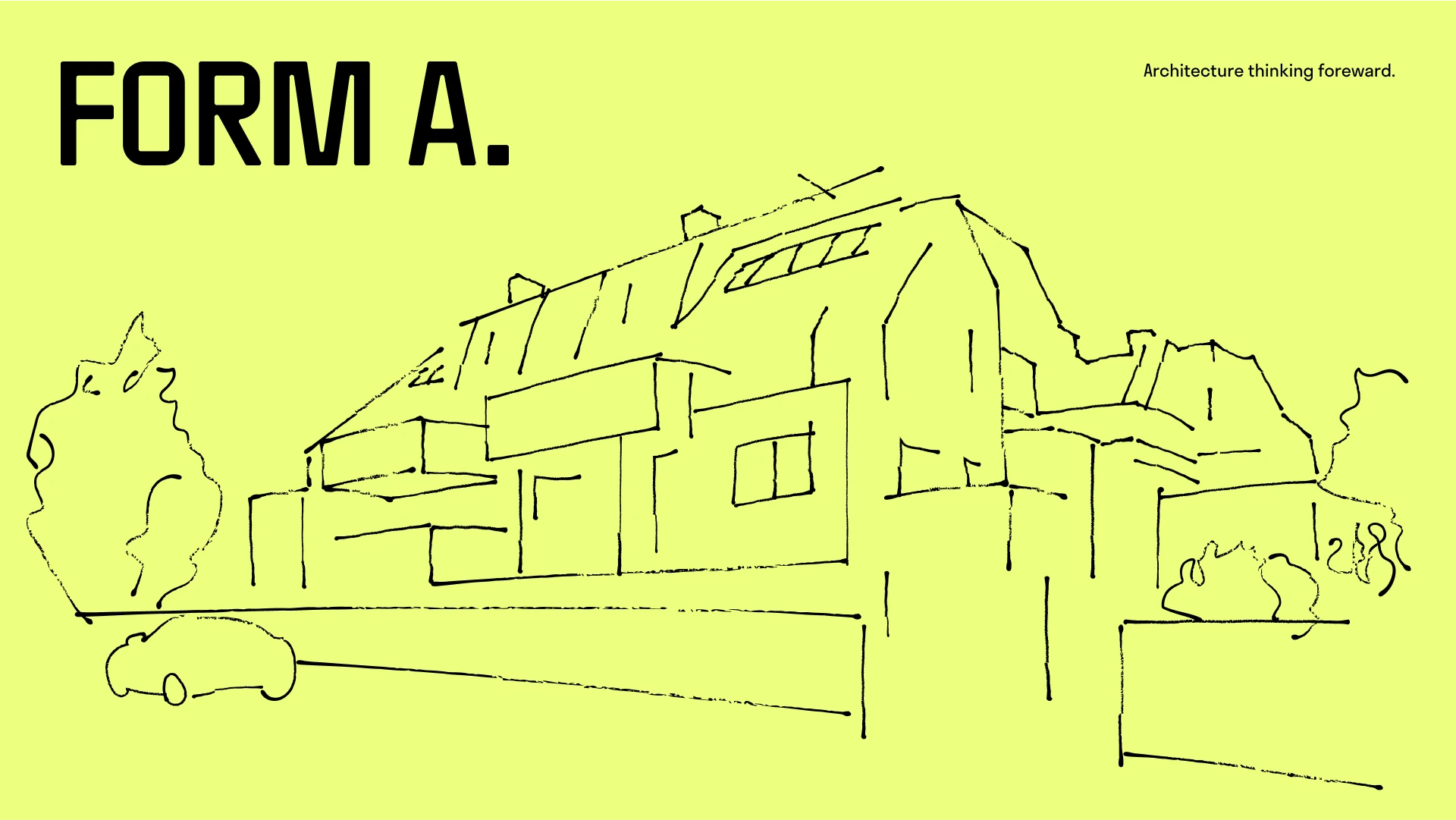 Identidad FORM A de Studio Otwarte con dibujo de un edificio y fondo amarillo