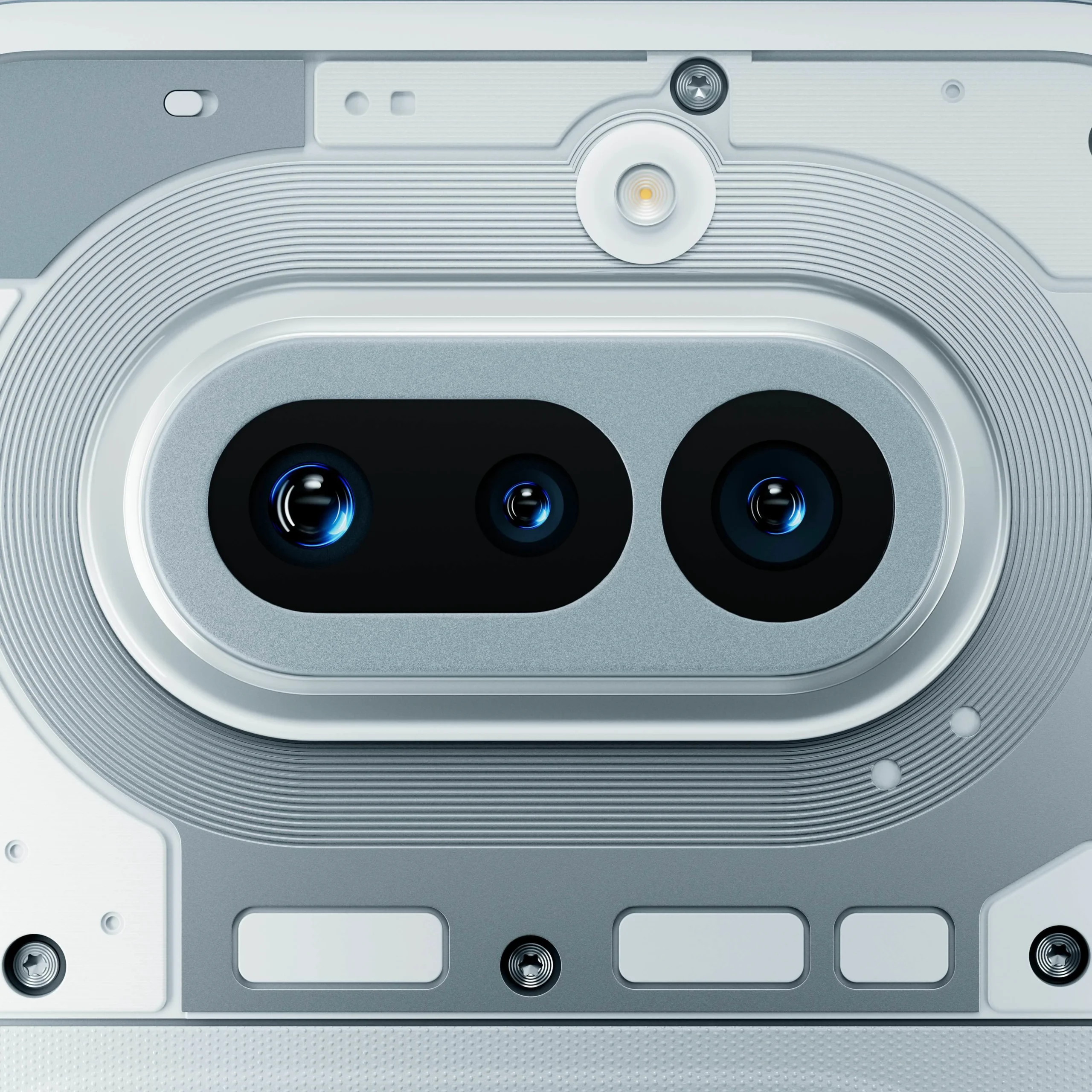 Render del detalle de cámaras y superficie del Nothing Phone 4a por FutureDeluxe